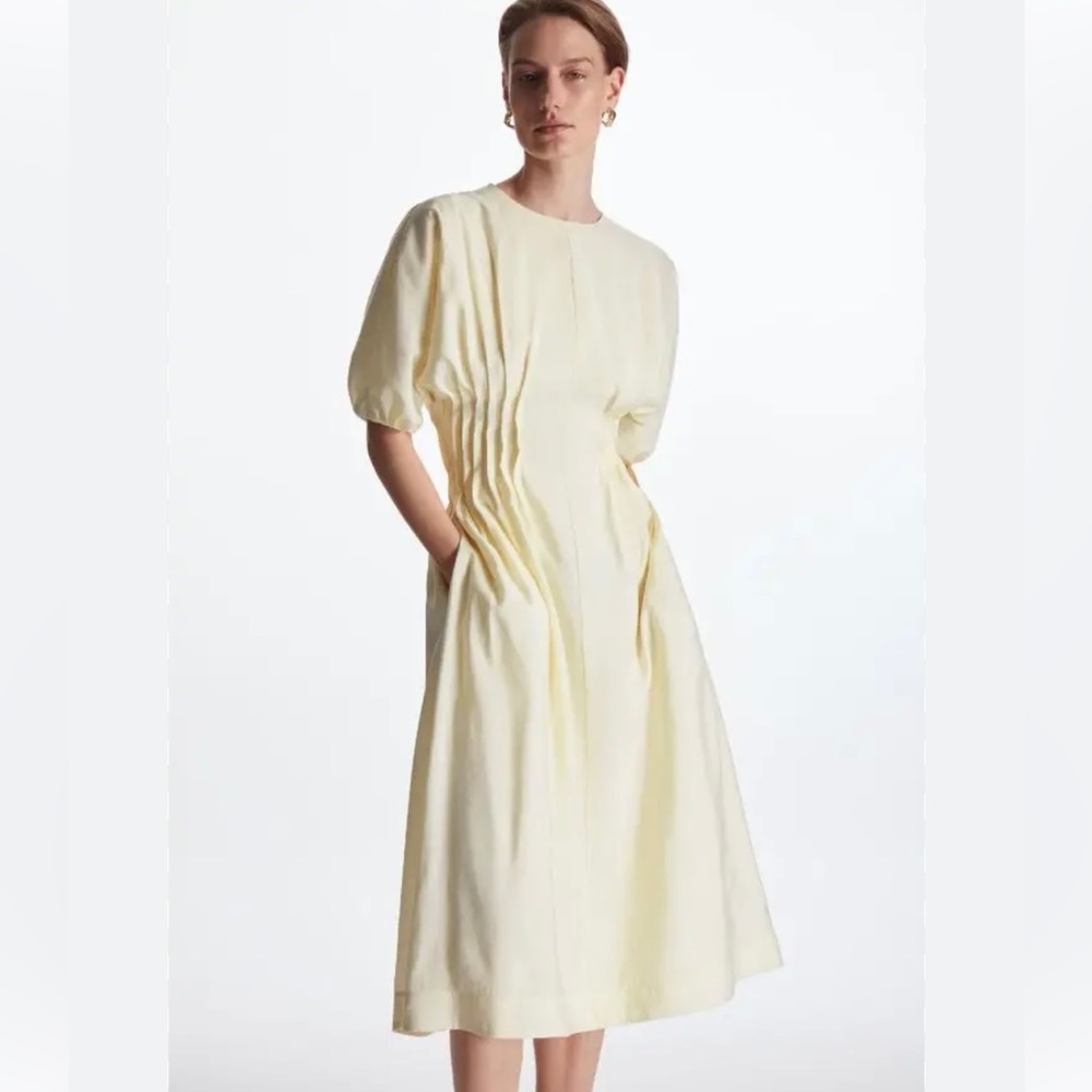 COS gathered midi dress in natural sz EUC34/ US 4